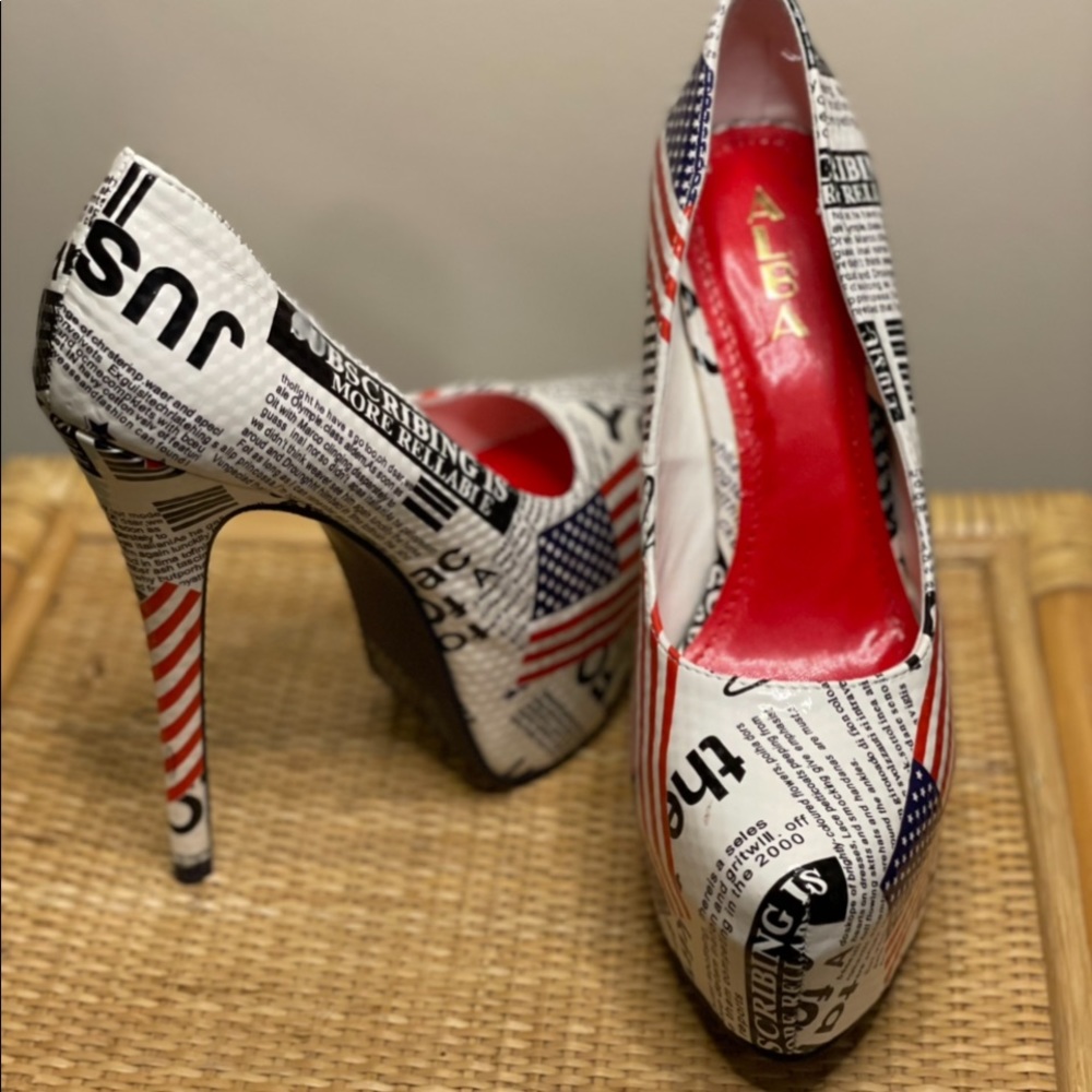 Alba Heels with American Flag and Newspaper print